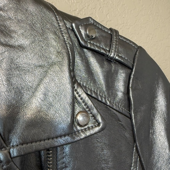 ZARA Silver Metallic Faux Leather Women's Moto Jacket - Picture 5 of 7